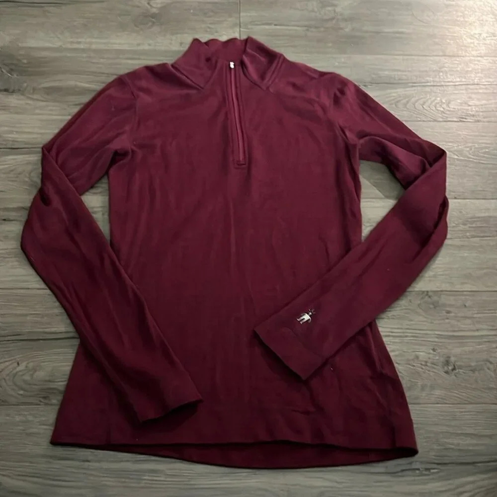 [L]SmartWool Burgundy LS Merino Wool 1/4 Zip Sweater Base Layer - Picture 2 of 8